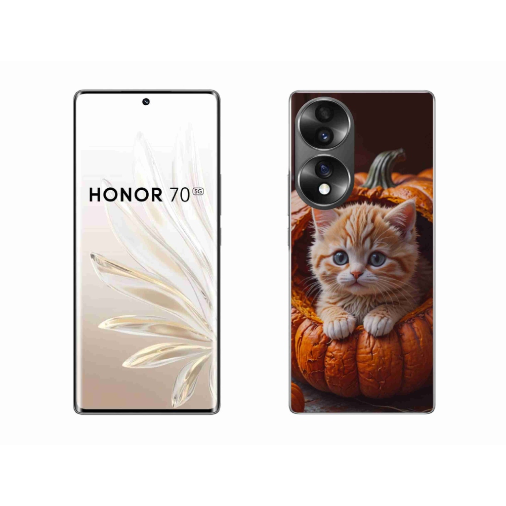 Gélový kryt mmCase na Honor 70 - mačiatko a tekvica 2