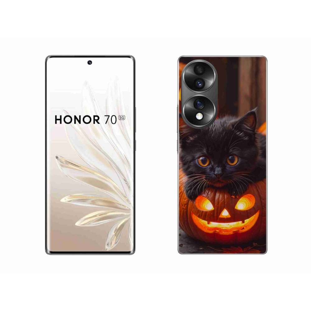 Gélový kryt mmCase na Honor 70 - mačiatko a tekvica