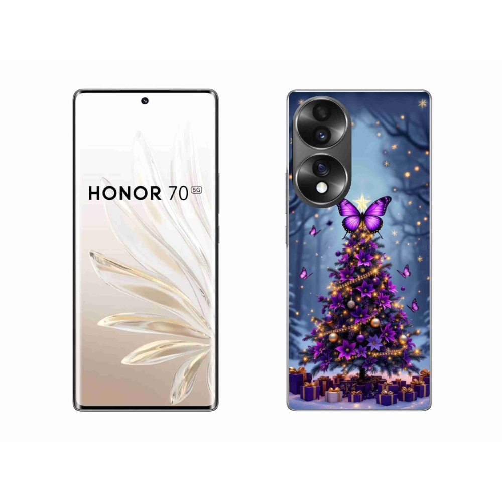 Gélový kryt mmCase na Honor 70 - motýlí vianočný stromček