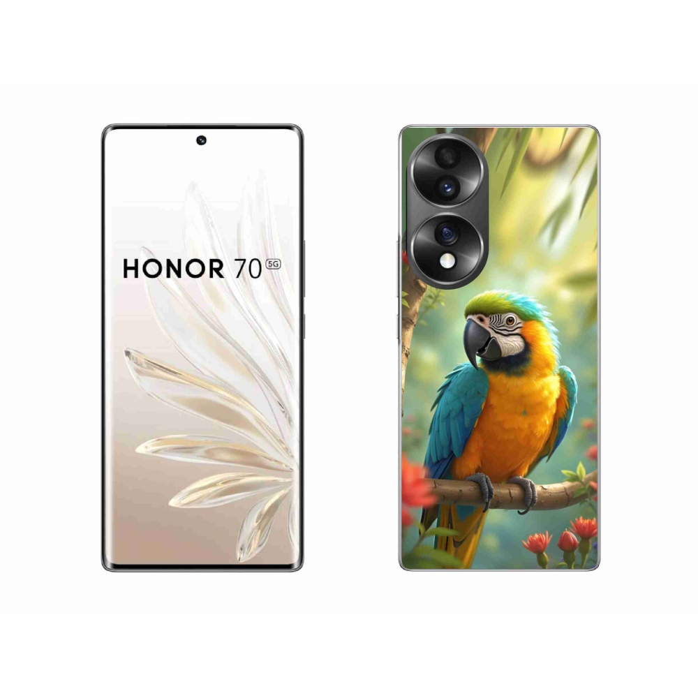 Gélový kryt mmCase na Honor 70 - papagáj ara modrožltá