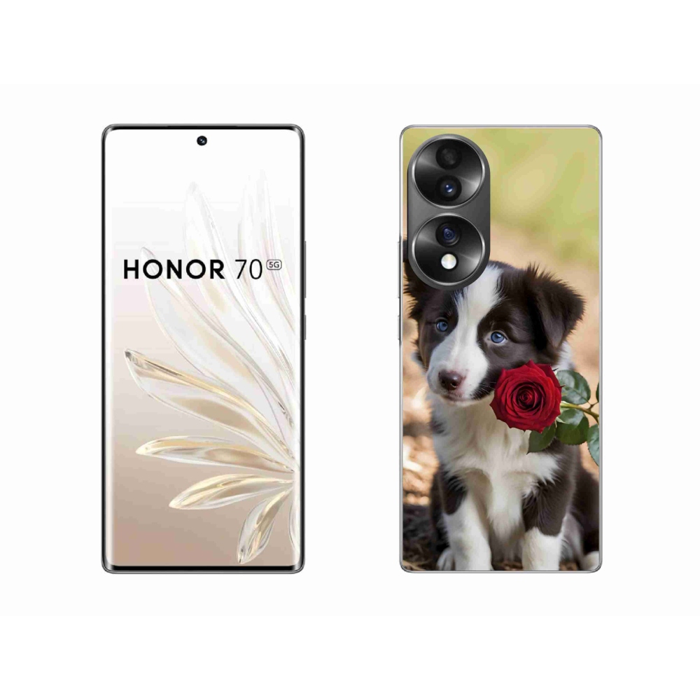 Gélový kryt mmCase na Honor 70 - roztomilá border kólia s ružou