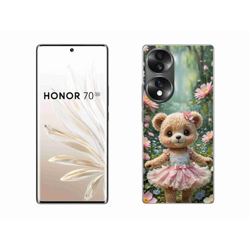 Gélový kryt mmCase na Honor 70 - roztomilý medvedík v kvetoch