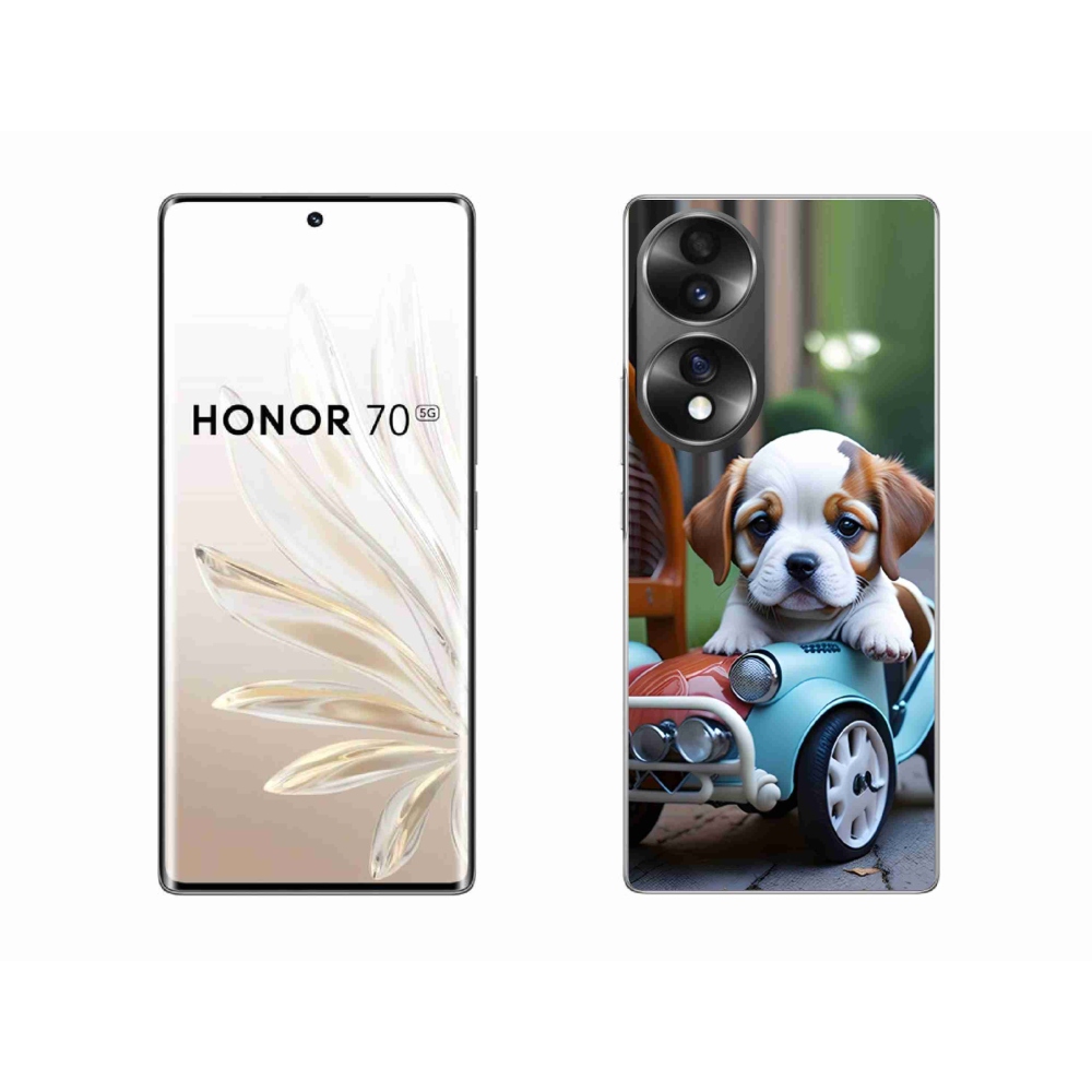Gélový kryt mmCase na Honor 70 - šteňa v retro aute