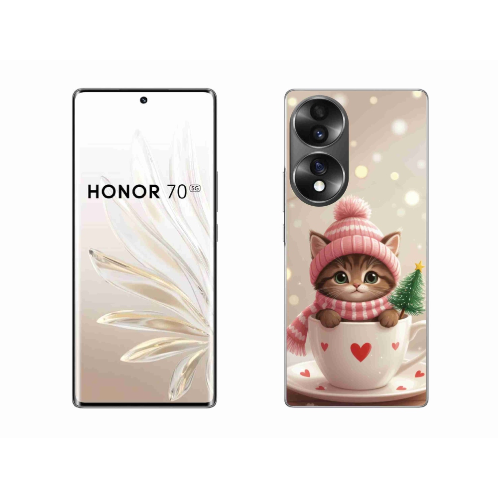 Gélový kryt mmCase na Honor 70 - vianočné mačiatko v hrnčeku
