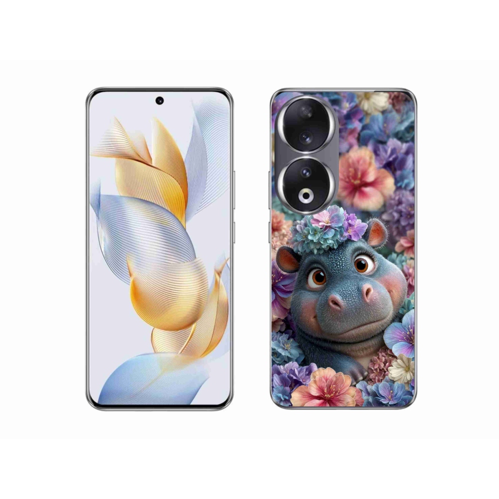 Gélový kryt mmCase na Honor 90 - hrošík v kvetoch