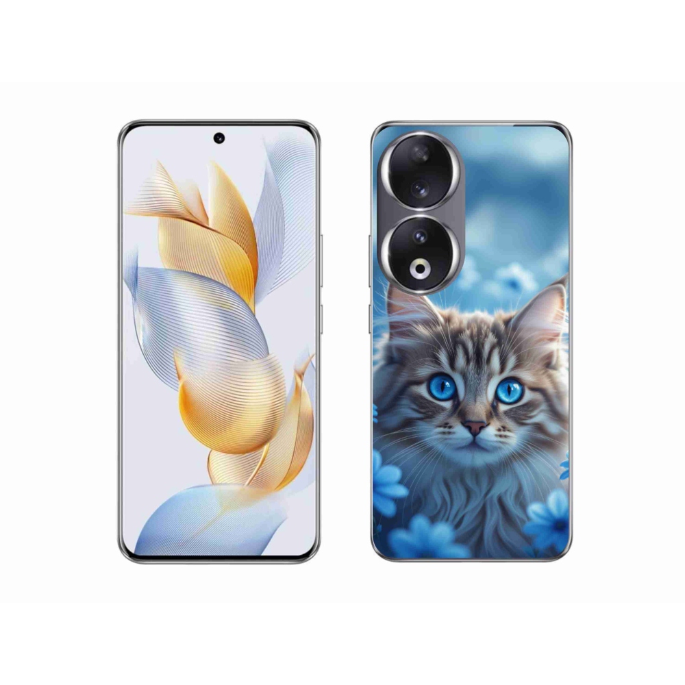 Gélový kryt mmCase na Honor 90 - mačiatko v modrých kvetoch