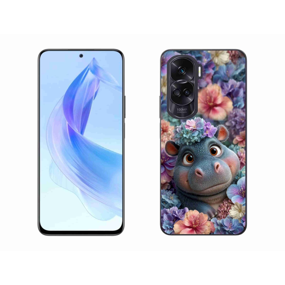 Gélový kryt mmCase na Honor 90 Lite - hrošík v kvetoch