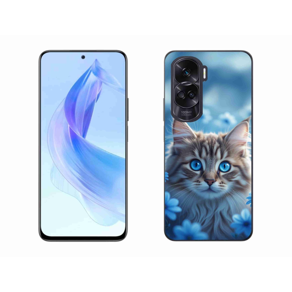 Gélový kryt mmCase na Honor 90 Lite - mačiatko v modrých kvetoch