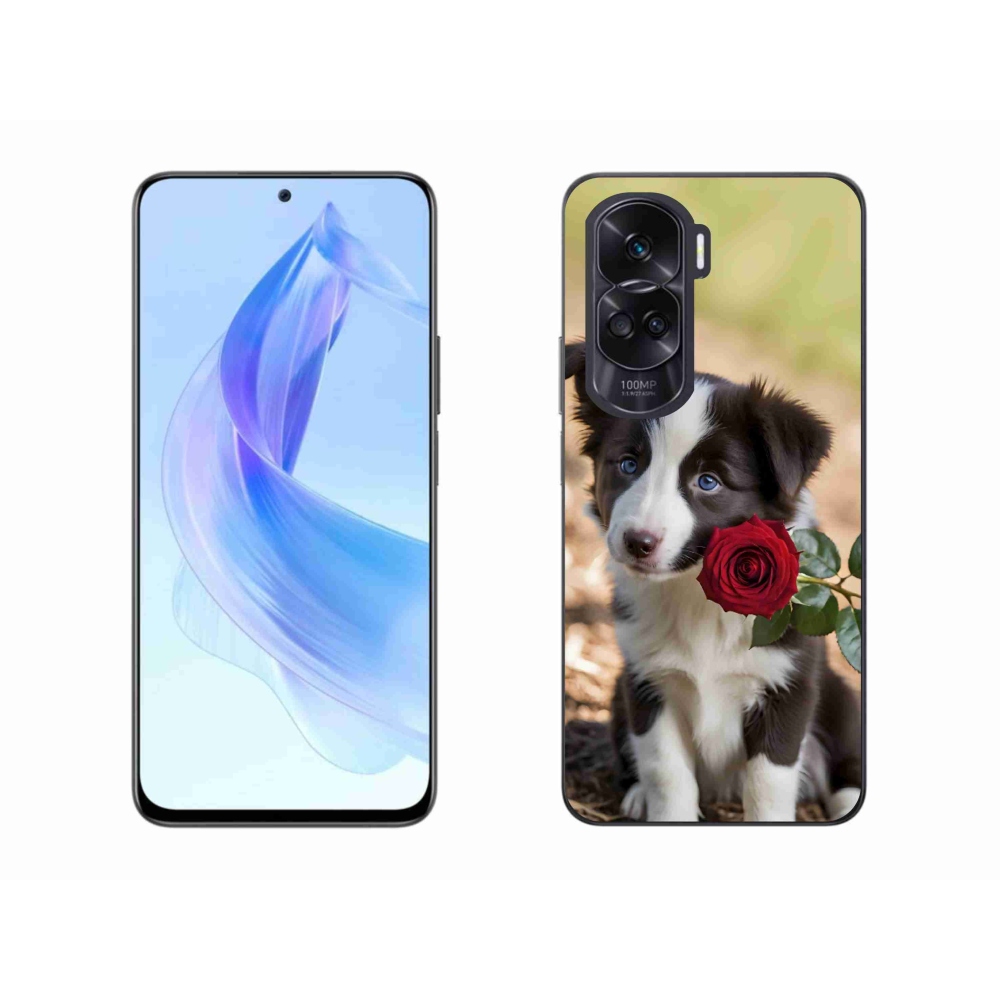 Gélový kryt mmCase na Honor 90 Lite - roztomilá border kólia s ružou