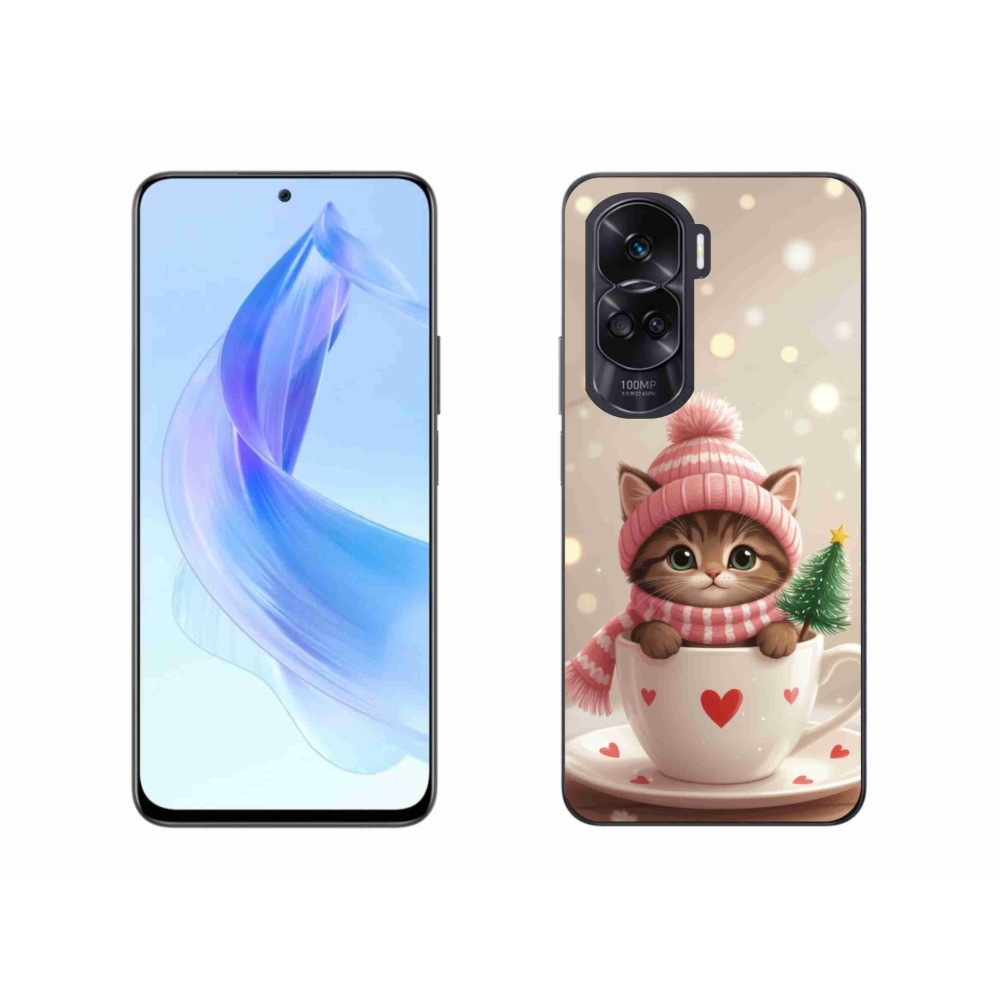 Gélový kryt mmCase na Honor 90 Lite - vianočné mačiatko v hrnčeku