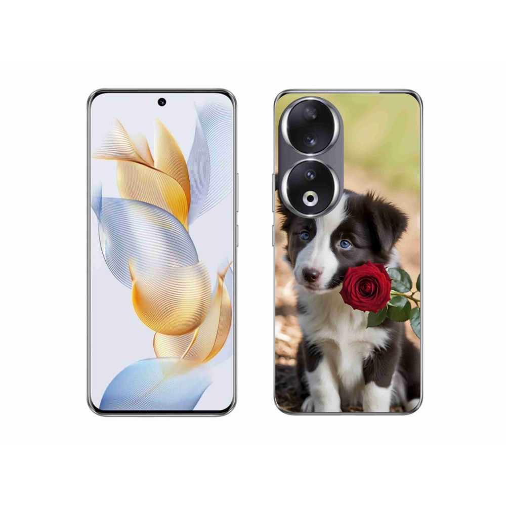 Gélový kryt mmCase na Honor 90 - roztomilá border kólia s ružou