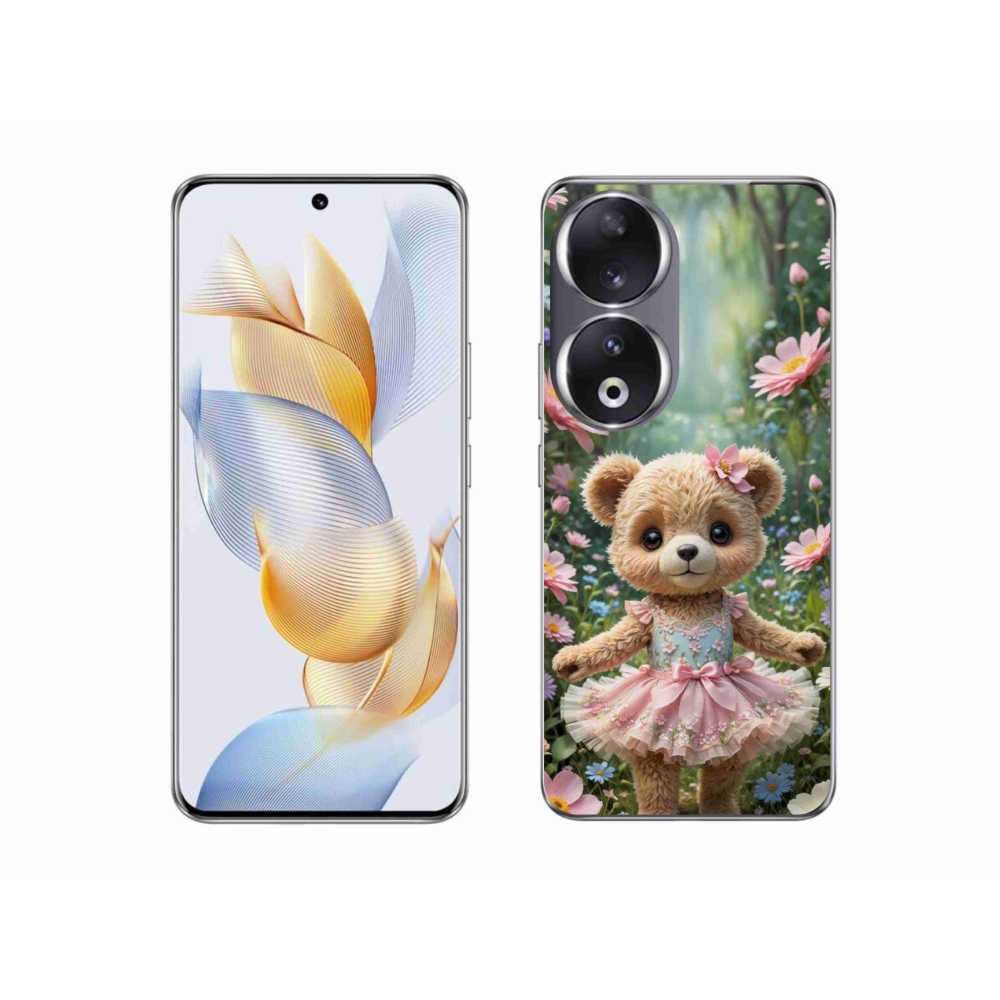 Gélový kryt mmCase na Honor 90 - roztomilý medvedík v kvetoch