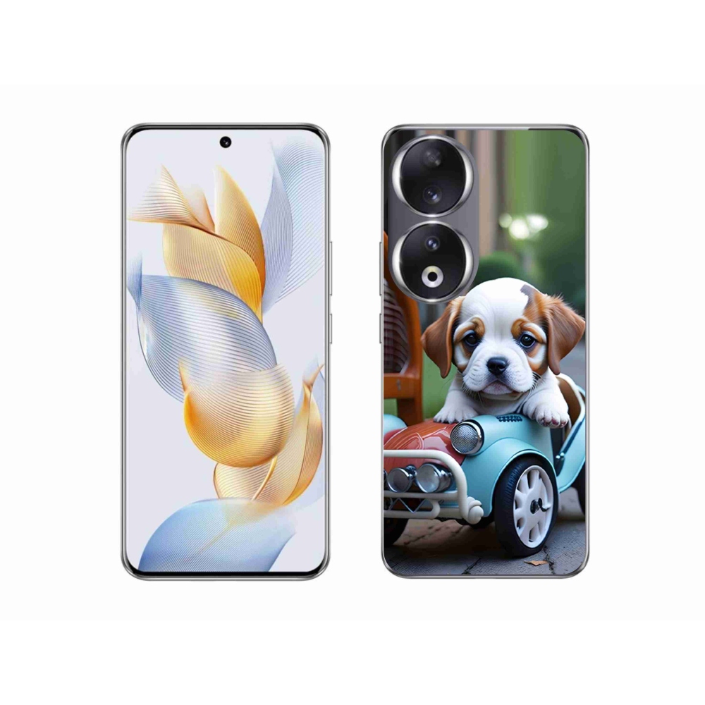 Gélový kryt mmCase na Honor 90 - šteňa v retro aute