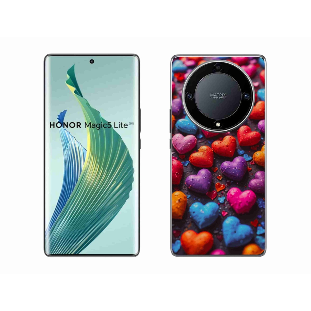 Gélový kryt mmCase na Honor Magic 5 Lite 5G - farebné srdcia