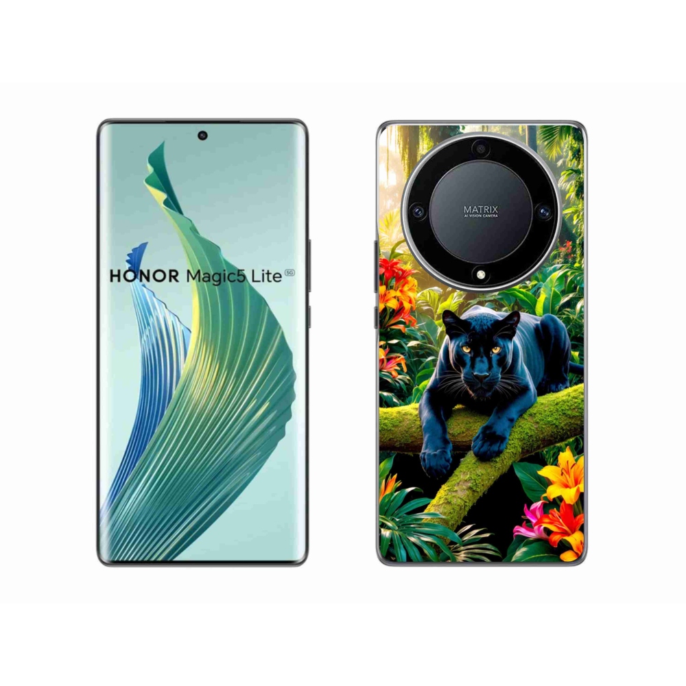 Gélový kryt mmCase na Honor Magic 5 Lite 5G - čierny panter v džungli
