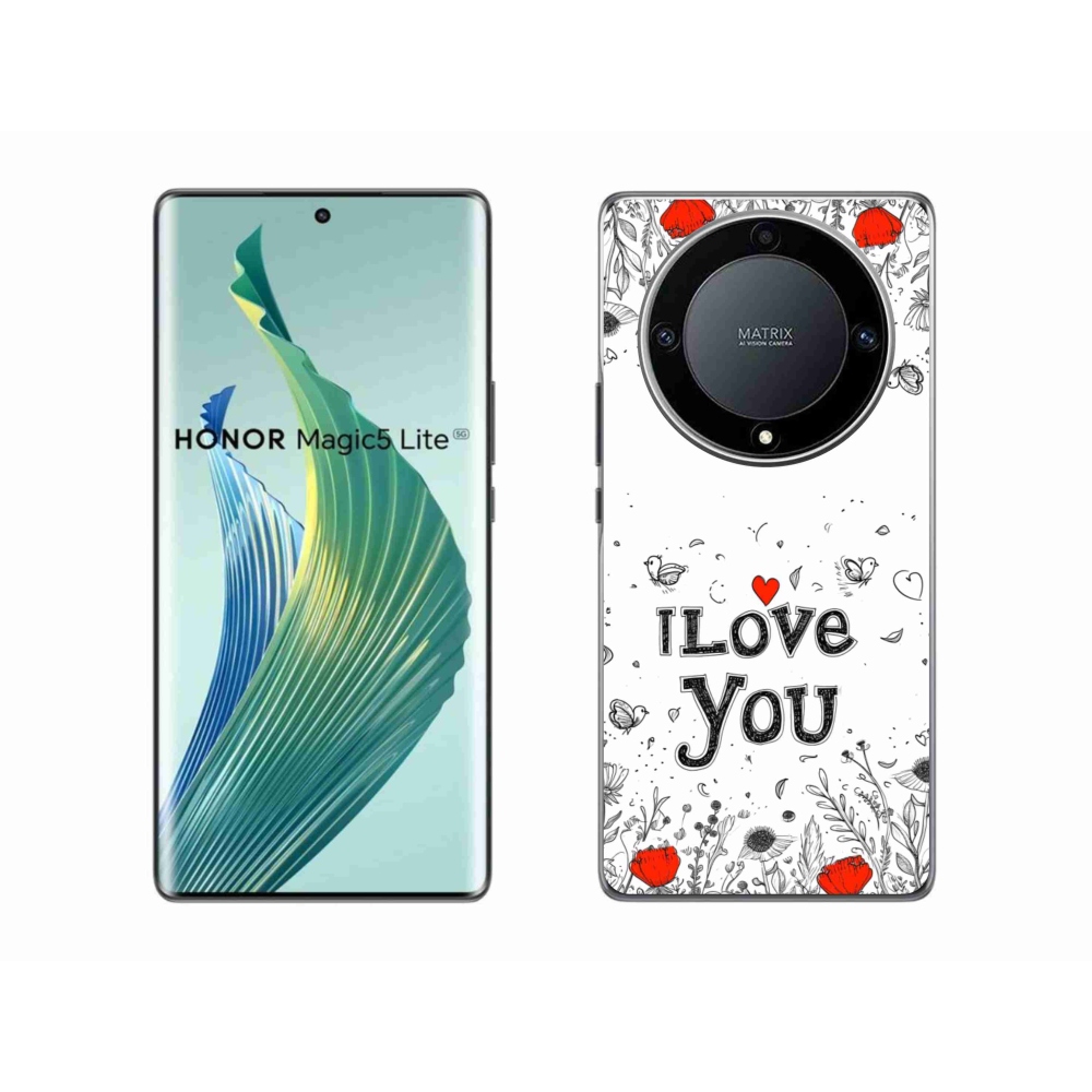 Gélový kryt mmCase na Honor Magic 5 Lite 5G - I love you biele pozadie