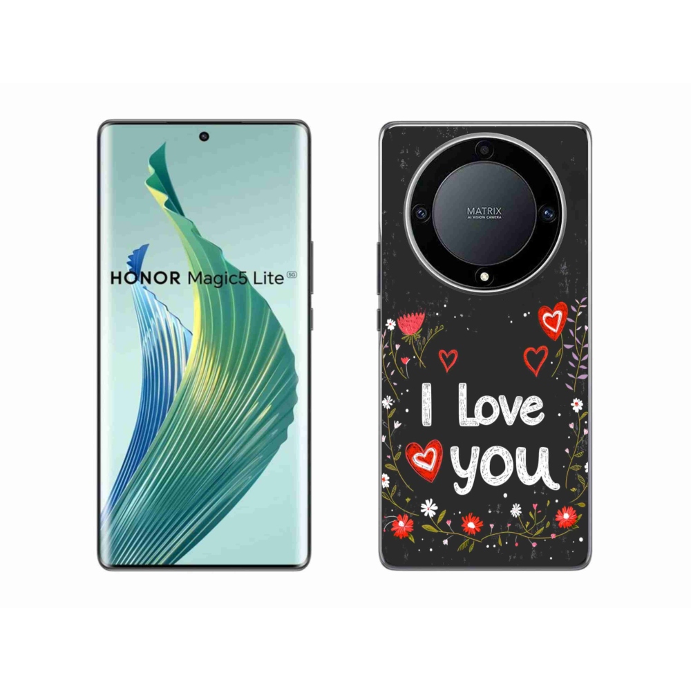Gélový kryt mmCase na Honor Magic 5 Lite 5G - I love you čierne pozadie