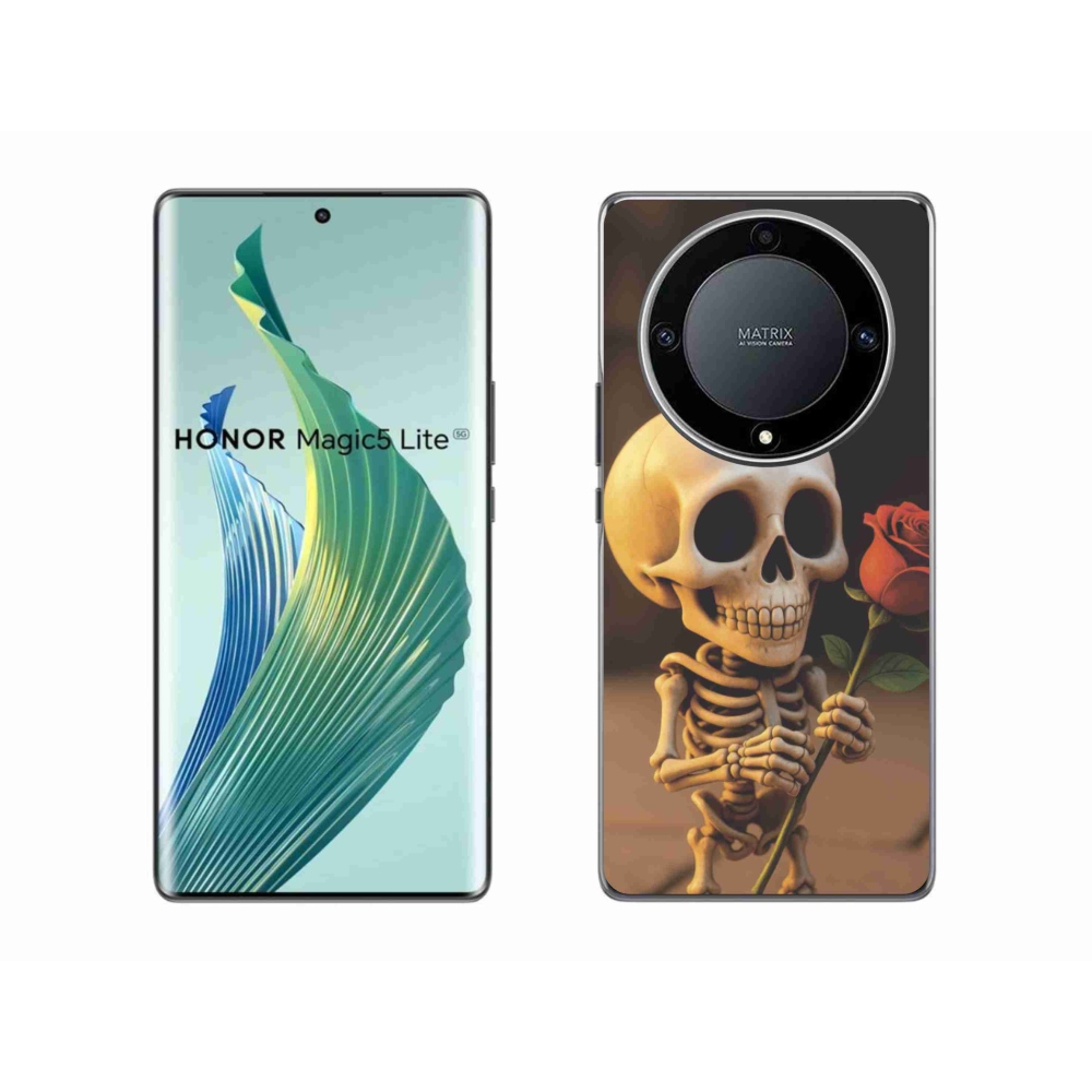 Gélový kryt mmCase na Honor Magic 5 Lite 5G - kostlivec s ružou