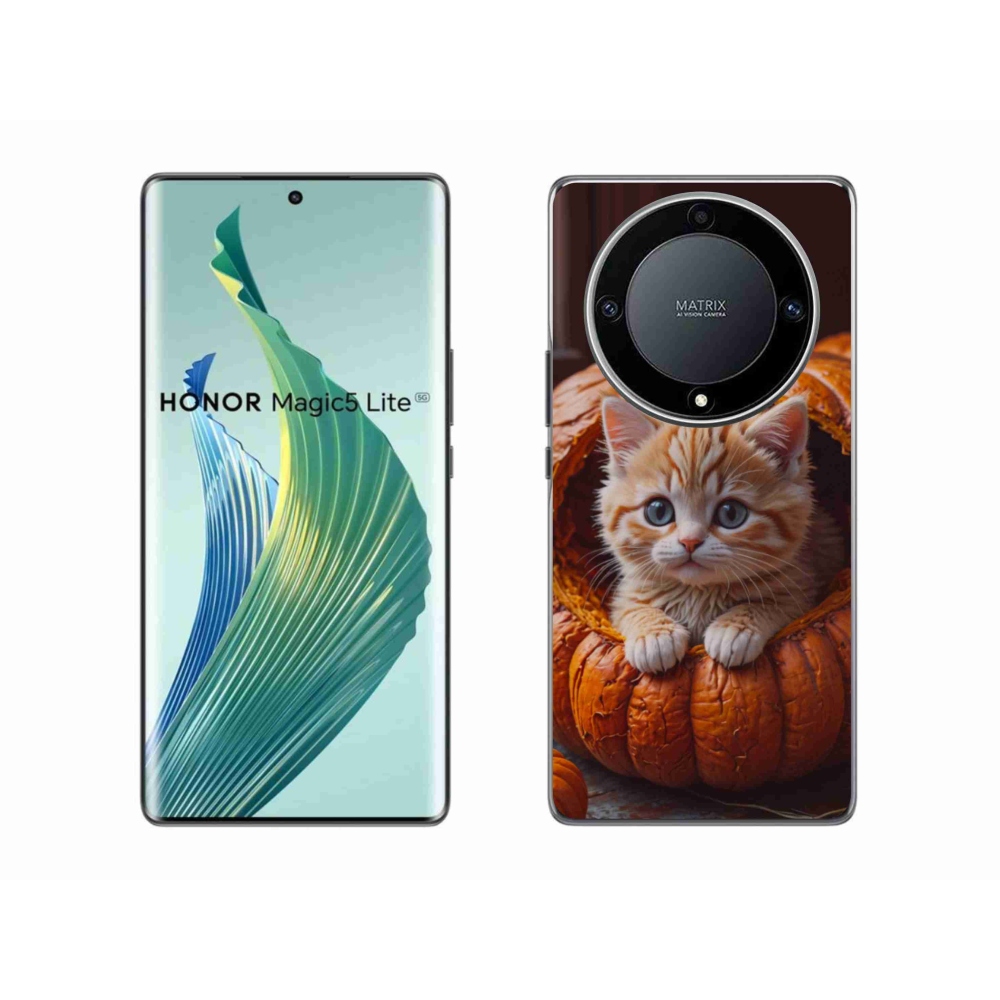Gélový kryt mmCase na Honor Magic 5 Lite 5G - mačiatko a tekvica 2