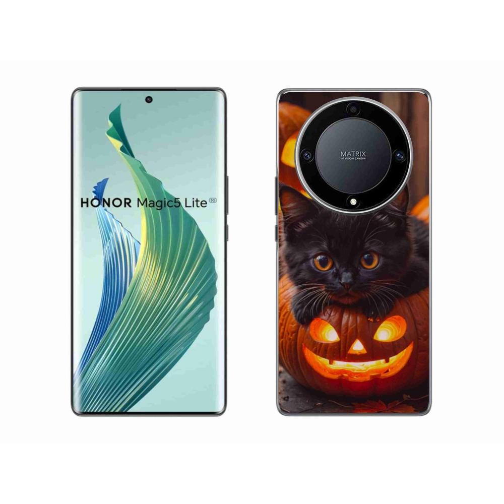 Gélový kryt mmCase na Honor Magic 5 Lite 5G - mačiatko a tekvica