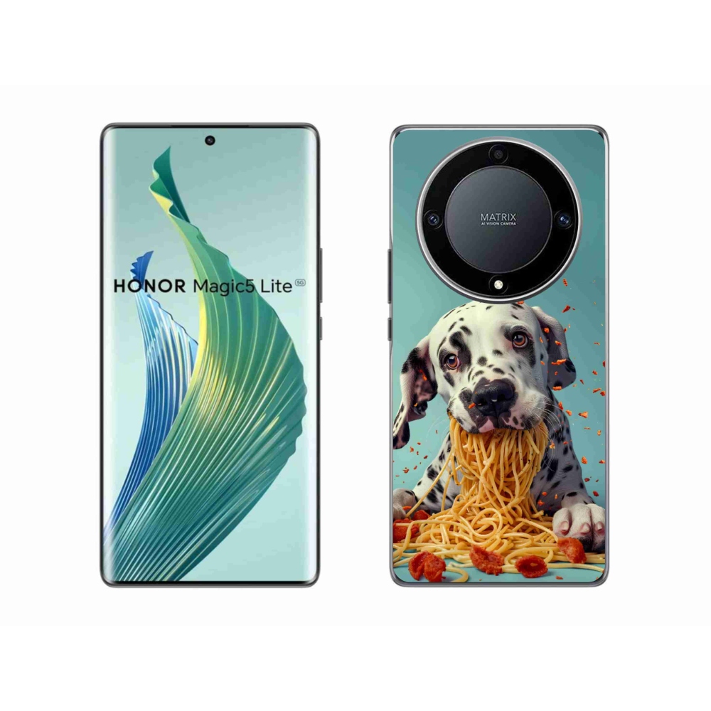 Gélový kryt mmCase na Honor Magic 5 Lite - dalmatín a špagety