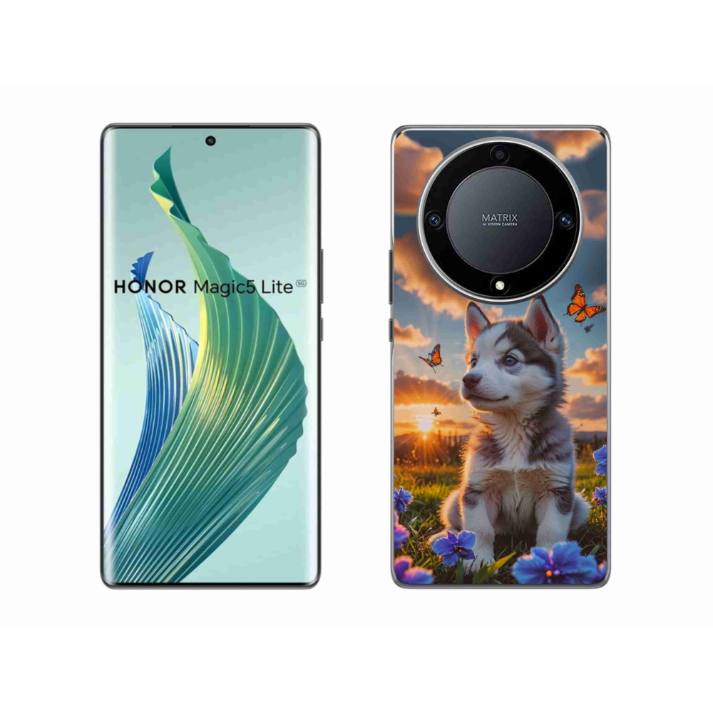 Gélový kryt mmCase na Honor Magic 5 Lite - husky pri západe slnka