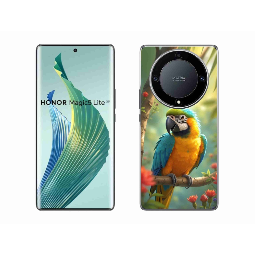 Gélový kryt mmCase na Honor Magic 5 Lite - papagáj ara modrožltá