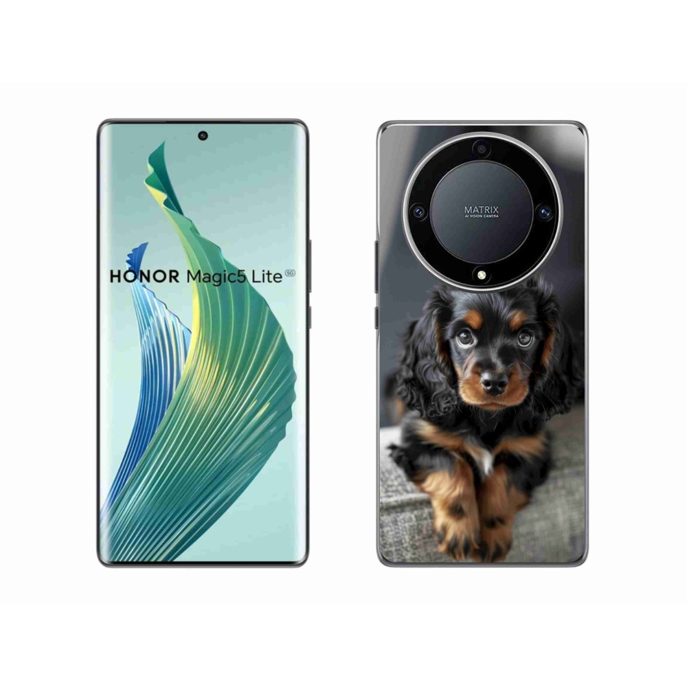 Gélový kryt mmCase na Honor Magic 5 Lite - roztomilý dlhosrstý jazvečík