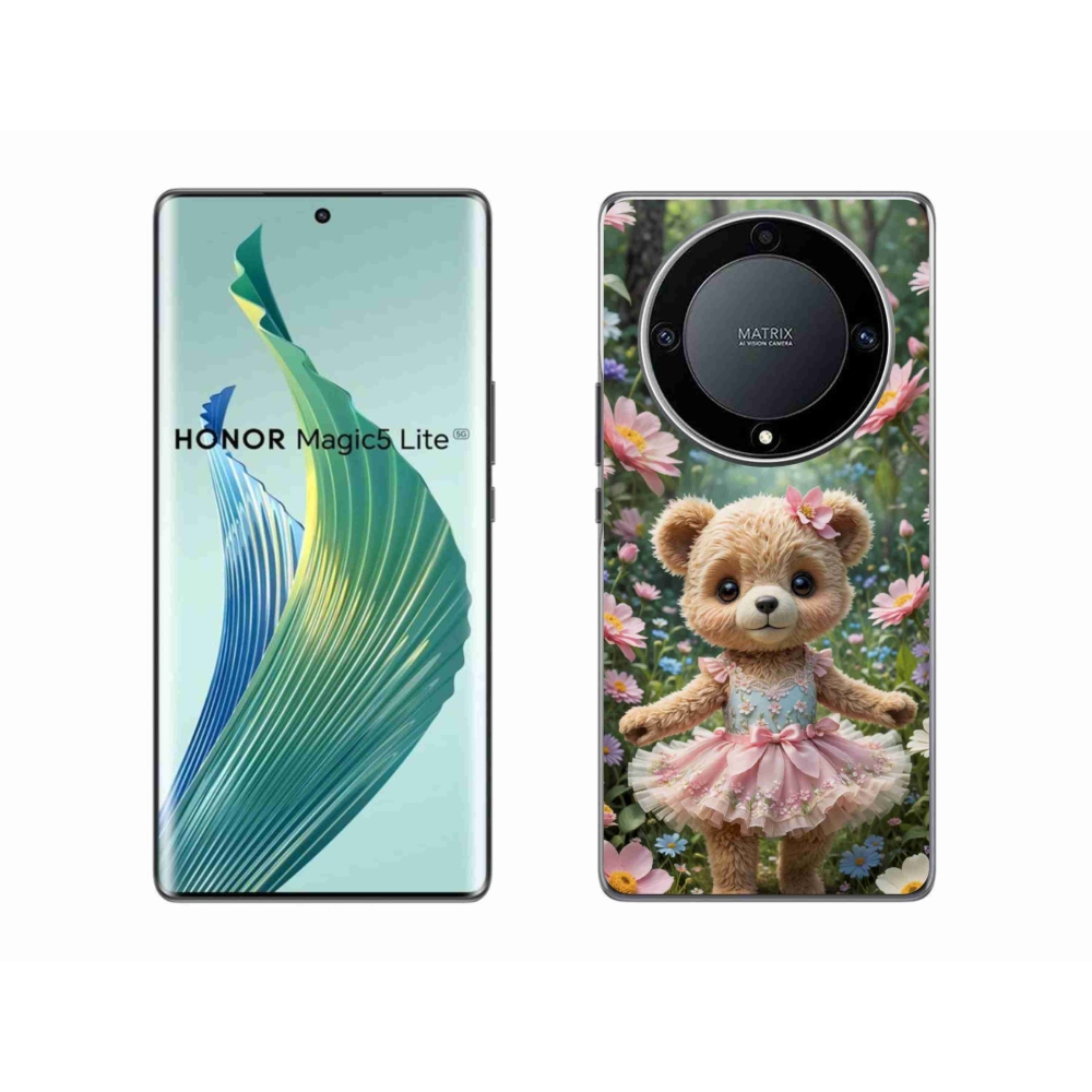 Gélový kryt mmCase na Honor Magic 5 Lite - roztomilý medvedík v kvetoch