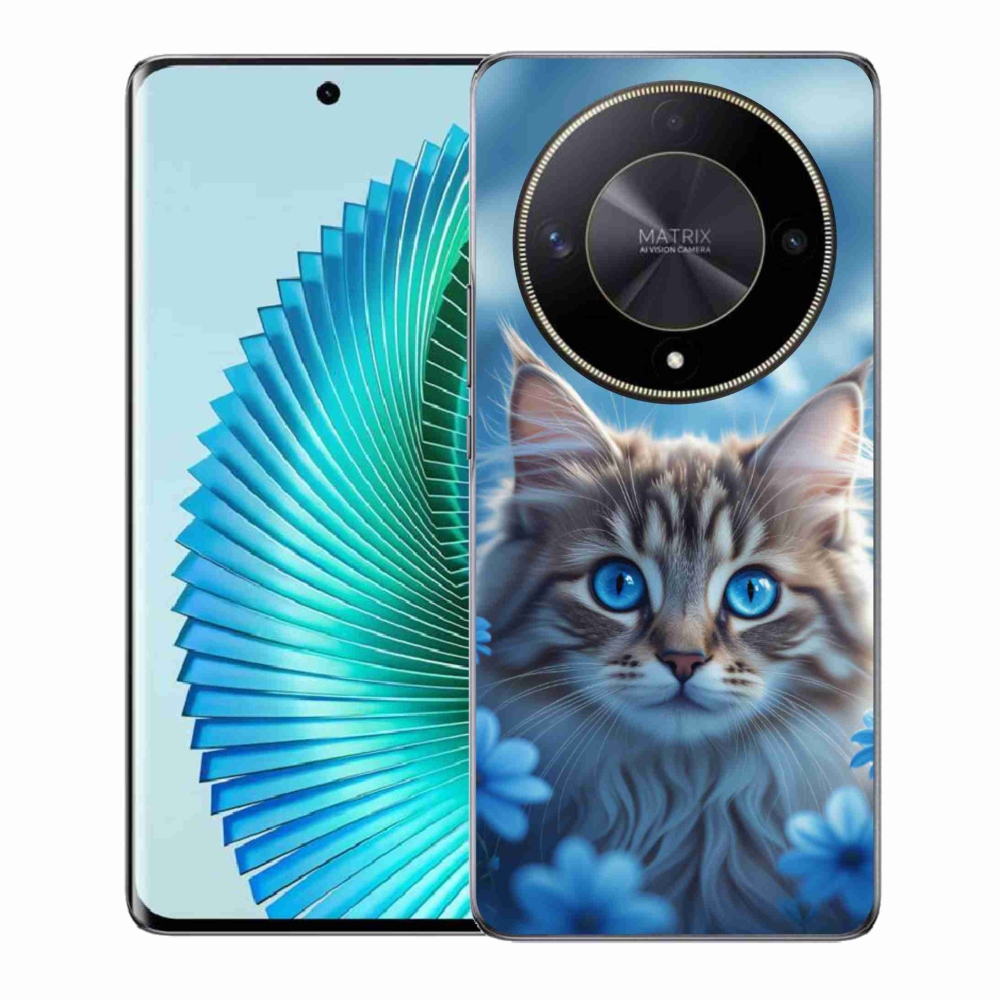 Gélový kryt mmCase na Honor Magic 6 Lite 5G - mačiatko v modrých kvetoch