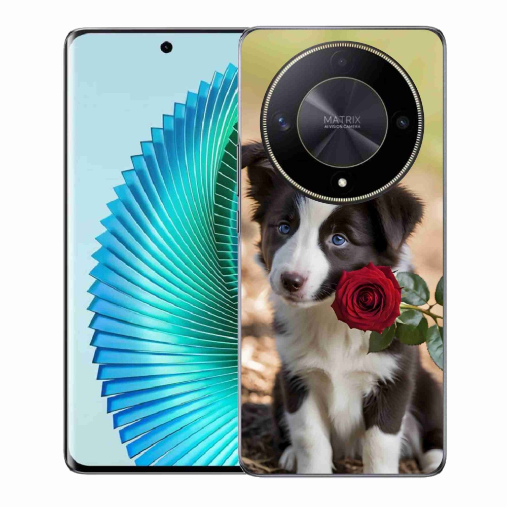 Gélový kryt mmCase na Honor Magic 6 Lite 5G - roztomilá border kólia s ružou