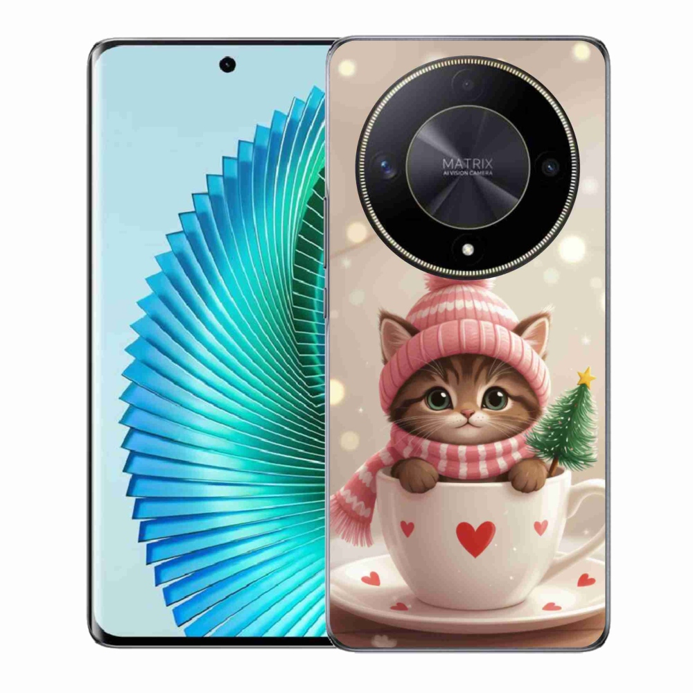 Gélový kryt mmCase na Honor Magic 6 Lite 5G - vianočné mačiatko v hrnčeku