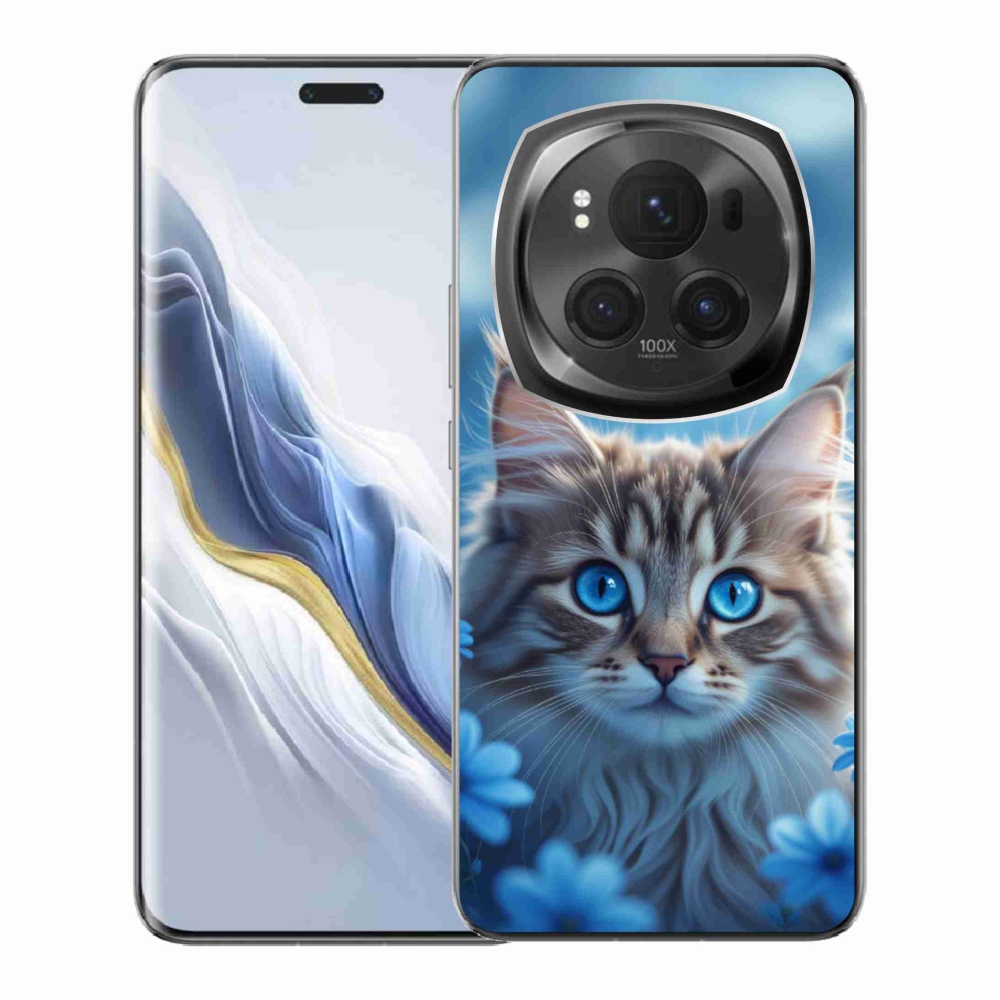 Gélový kryt mmCase na Honor Magic 6 Pro 5G - mačiatko v modrých kvetoch