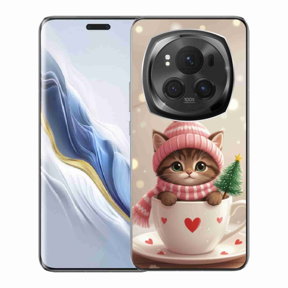 Gélový kryt mmCase na Honor Magic 6 Pro 5G - vianočné mačiatko v hrnčeku