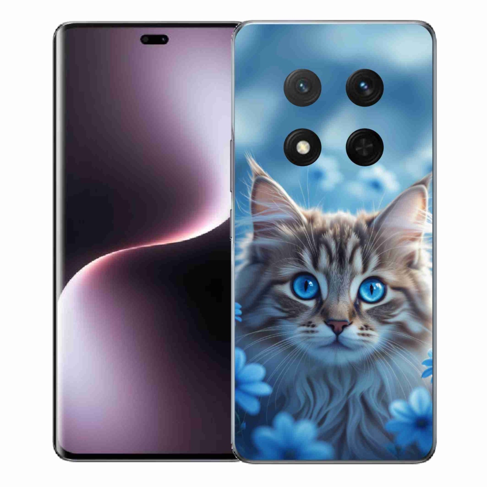Gélový kryt mmCase na Honor Magic 7 Lite - mačiatko v modrých kvetoch