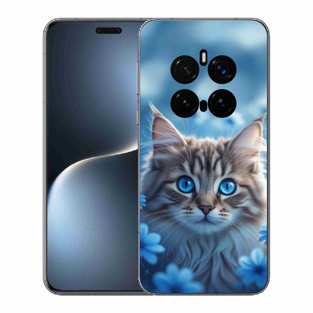 Gélový kryt mmCase na Honor Magic 7 Pro 5G - mačiatko v modrých kvetoch