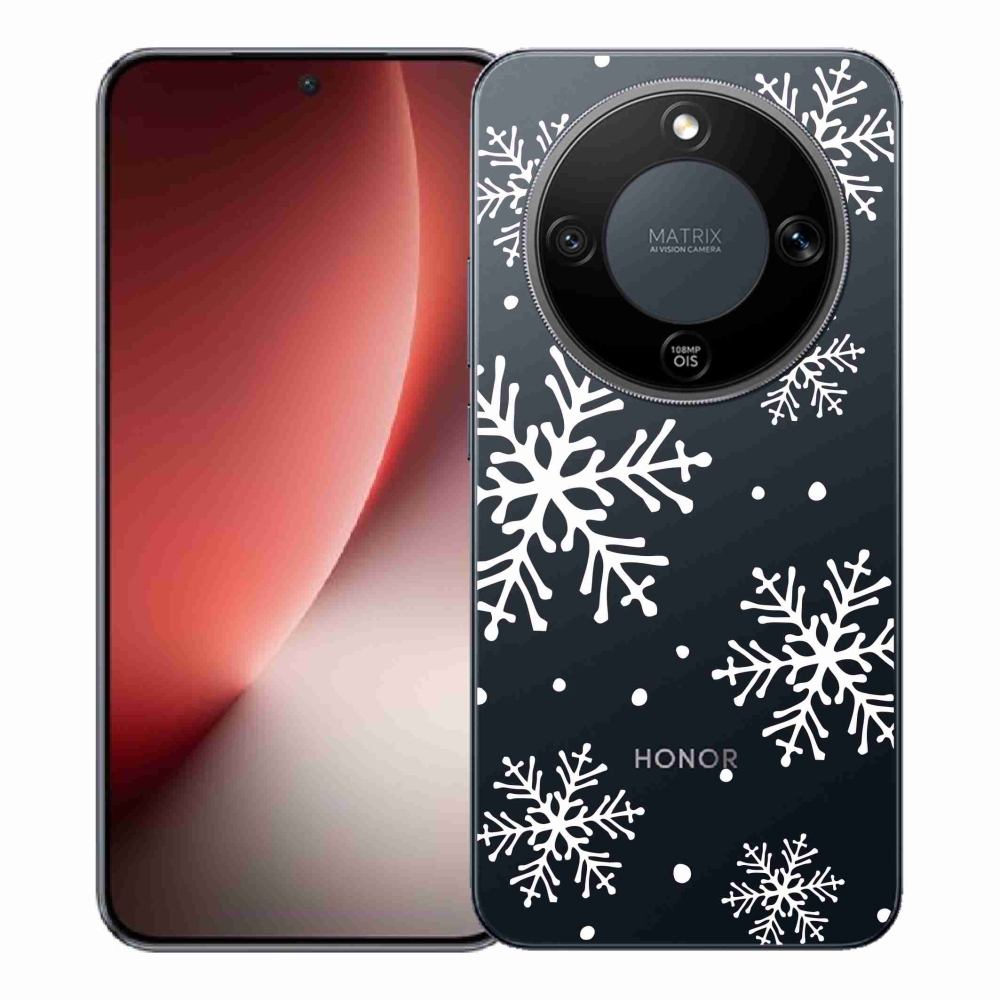 Gélový kryt mmCase na Honor Magic 8 Lite 5G - biele vločky na priehľadnom pozadí