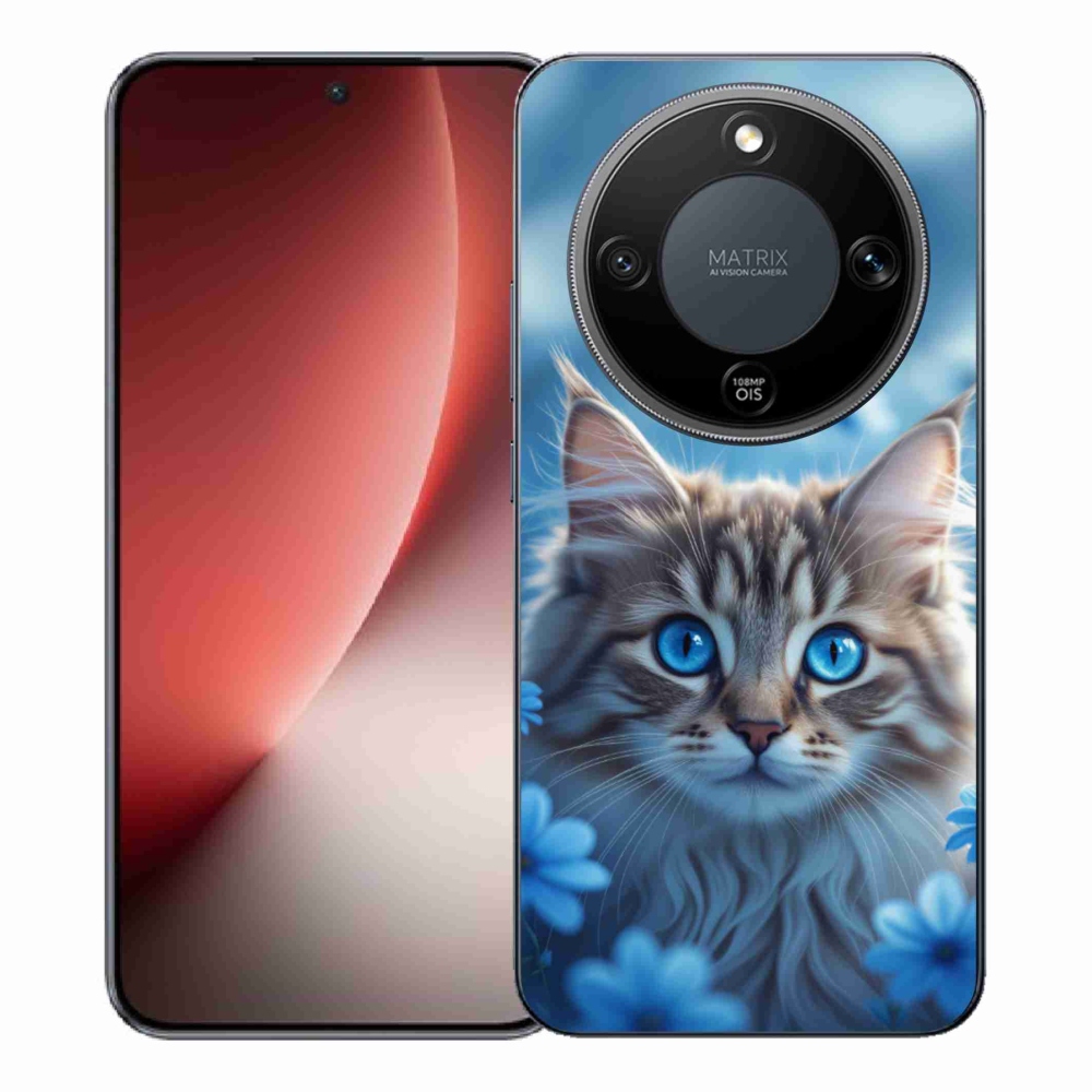Gélový kryt mmCase na Honor Magic 8 Lite 5G - mačiatko v modrých kvetoch