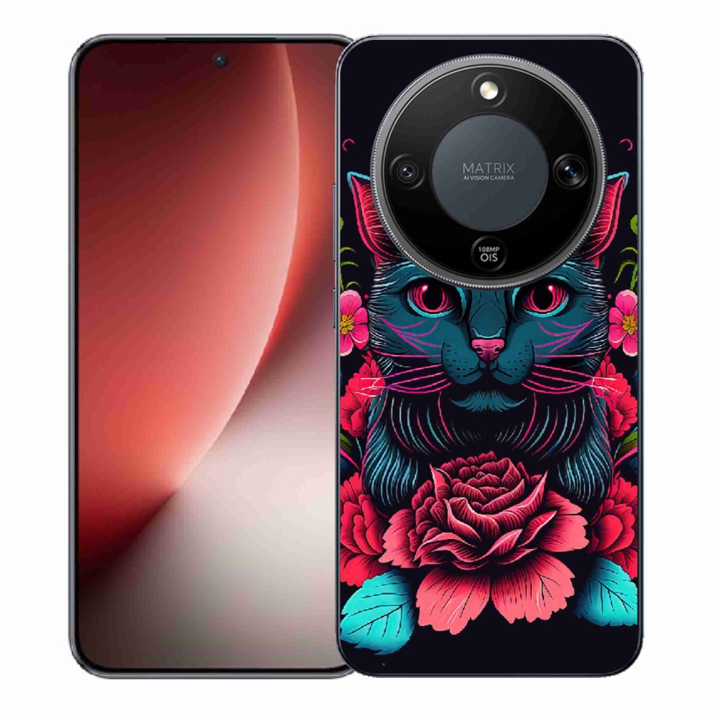 Gélový kryt mmCase na Honor Magic 8 Lite 5G - kvety a mačka