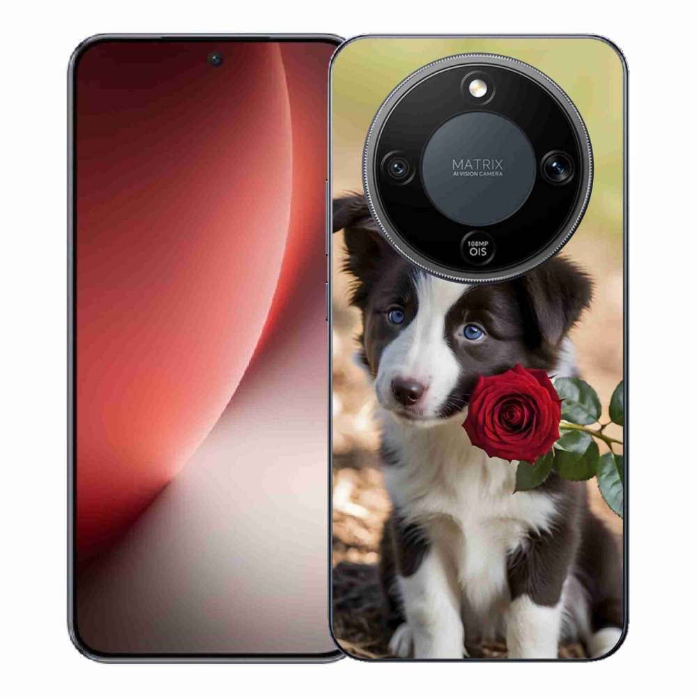 Gélový kryt mmCase na Honor Magic 8 Lite 5G - roztomilá border kólia s ružou