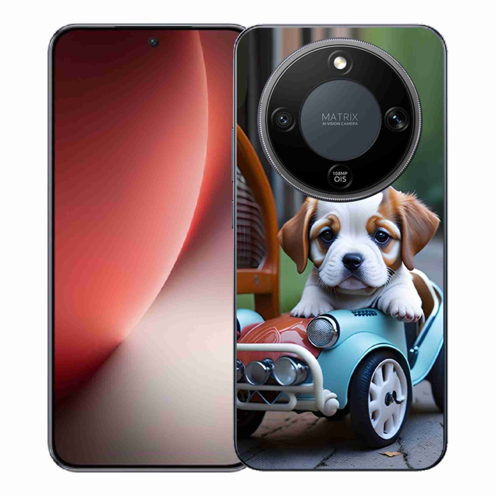Gélový kryt mmCase na Honor Magic 8 Lite 5G - šteňa v retro aute