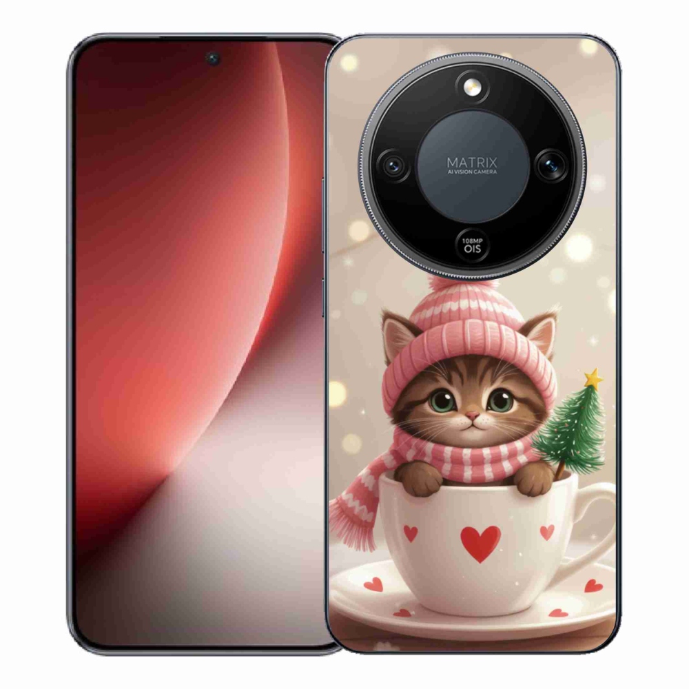 Gélový kryt mmCase na Honor Magic 8 Lite 5G - vianočné mačiatko v hrnčeku