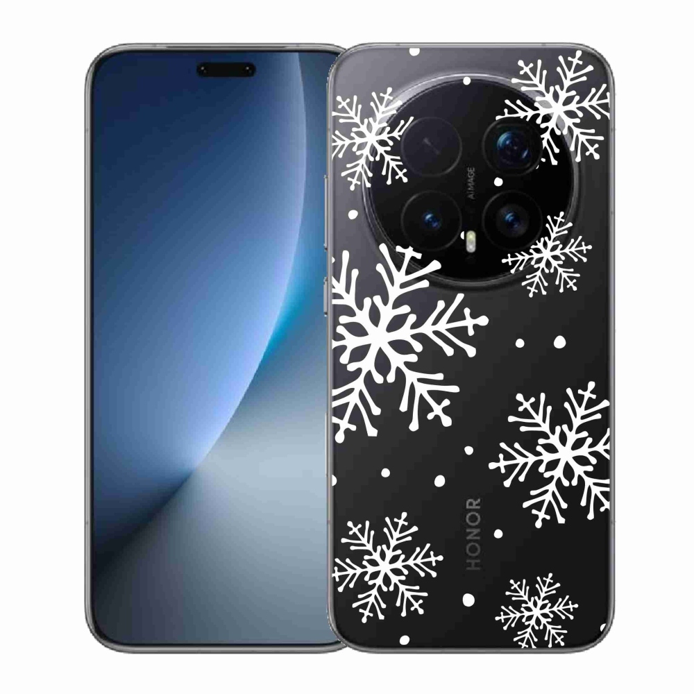 Gélový kryt mmCase na Honor Magic 8 Pro - biele vločky na priehľadnom pozadí