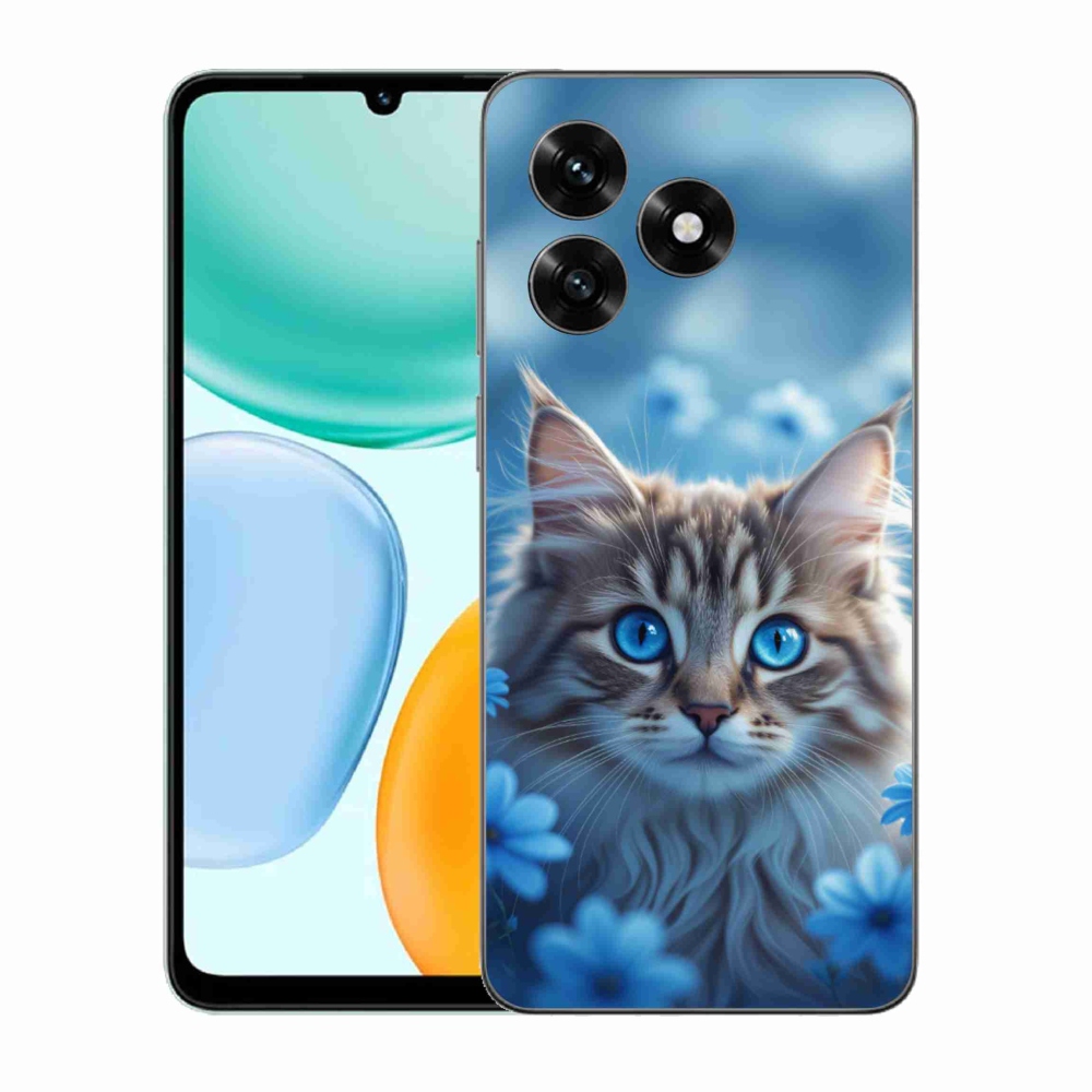 Gélový kryt mmCase na Honor X5c Plus - mačiatko v modrých kvetoch
