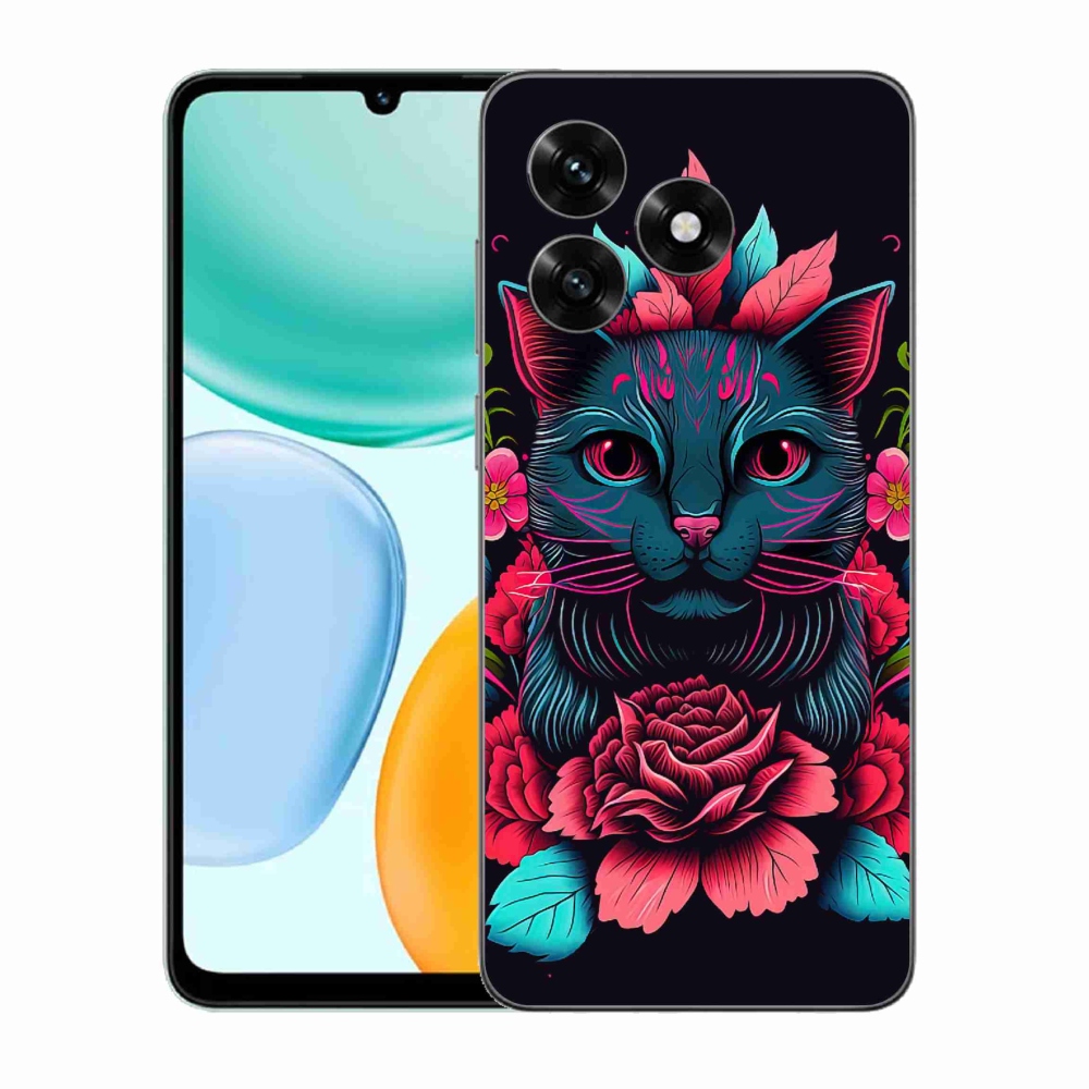 Gélový kryt mmCase na Honor X5c Plus - kvety a mačka