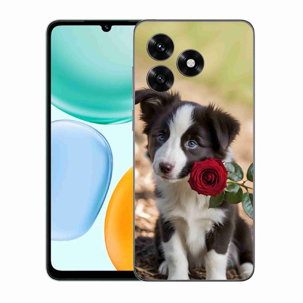 Gélový kryt mmCase na Honor X5c Plus - roztomilá border kólia s ružou
