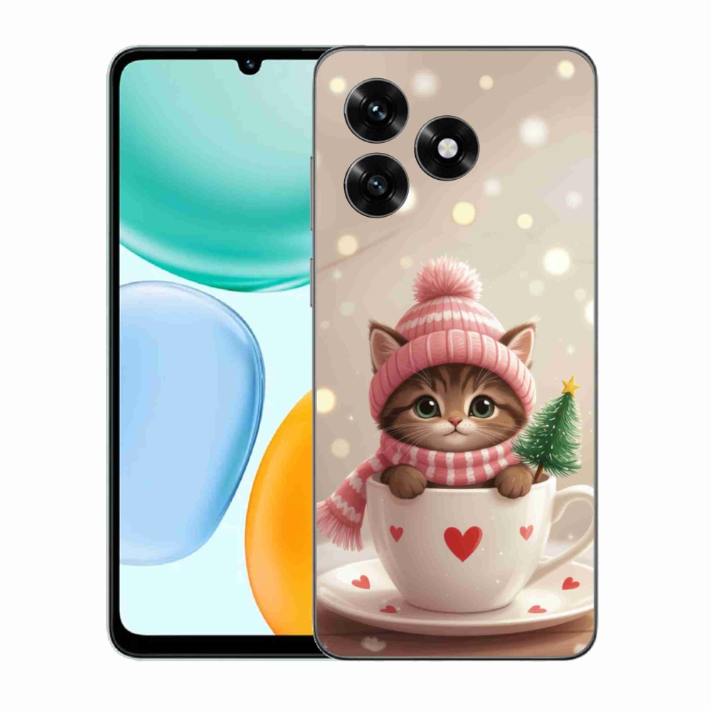 Gélový kryt mmCase na Honor X5c Plus - vianočné mačiatko v hrnčeku
