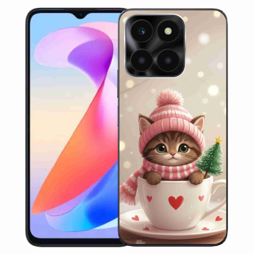 Gélový kryt mmCase na Honor X6a - vianočné mačiatko v hrnčeku