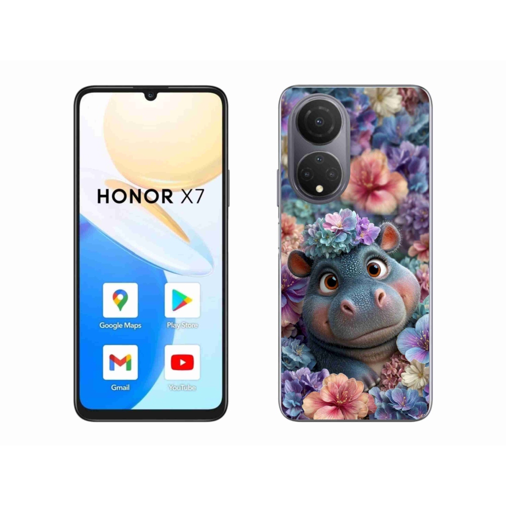 Gélový kryt mmCase na Honor X7 - hrošík v kvetoch