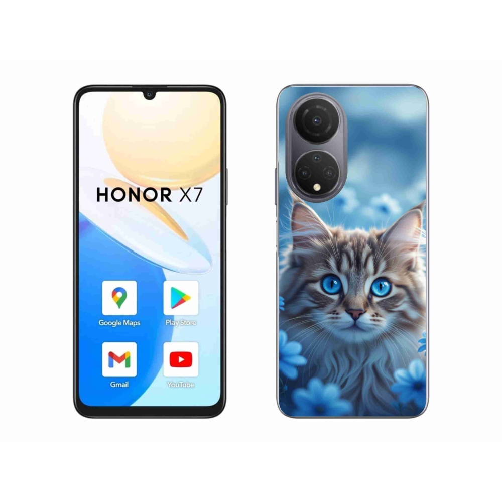 Gélový kryt mmCase na Honor X7 - mačiatko v modrých kvetoch